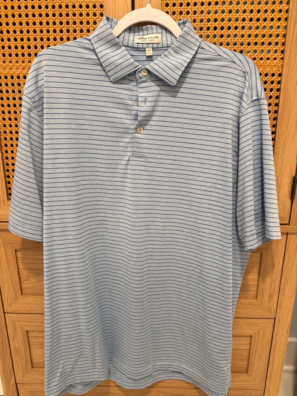 Peter Millar Blue and Navy Narrow-Stripe Polo